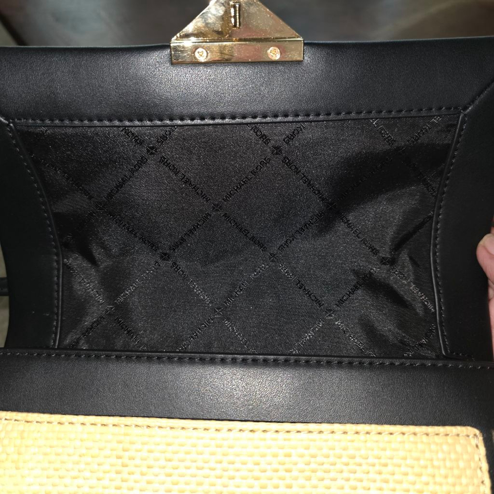Michael Kors Studded Straw & Leather Crossbody Bag Tan/Black One Size - Picture 9 of 15